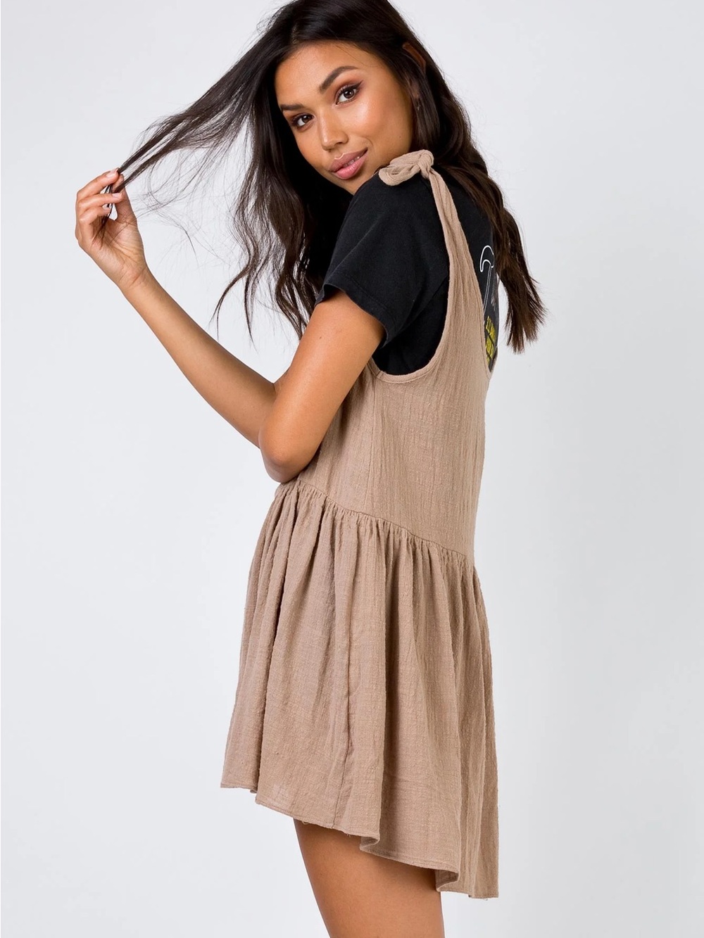 GIRL‎ & THE SUN Tie-Shoulder Gauze Mini Dress